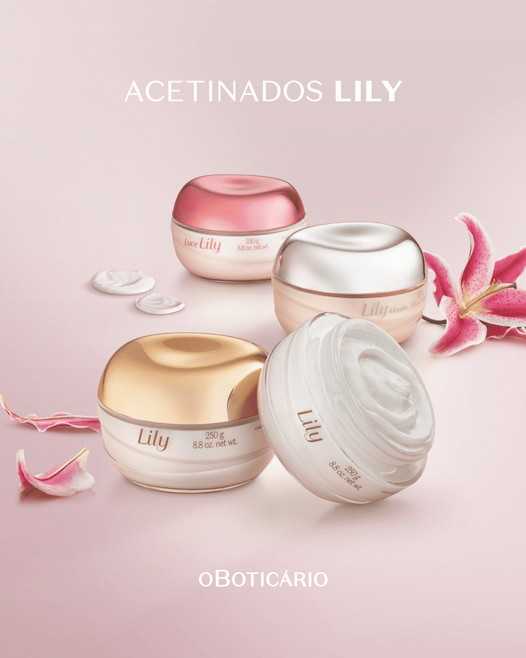 Oboticario - Crème hydratante Lily Satin, 250g.