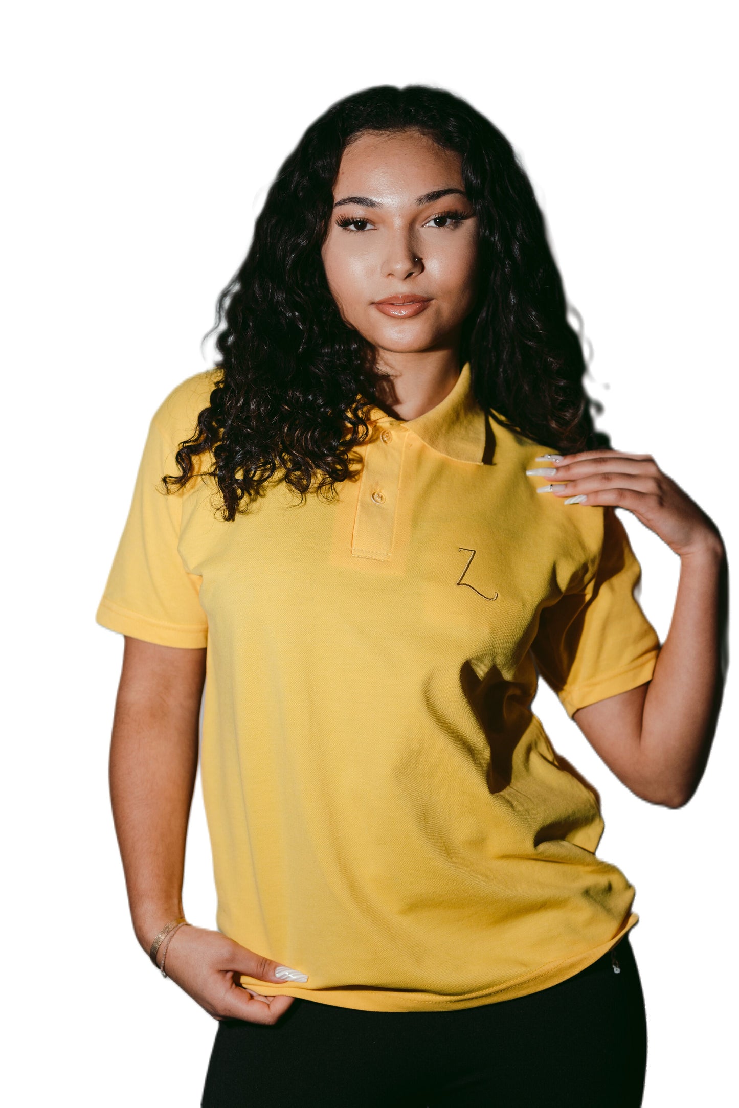 Camisa polo amarela de algodão de manga curta