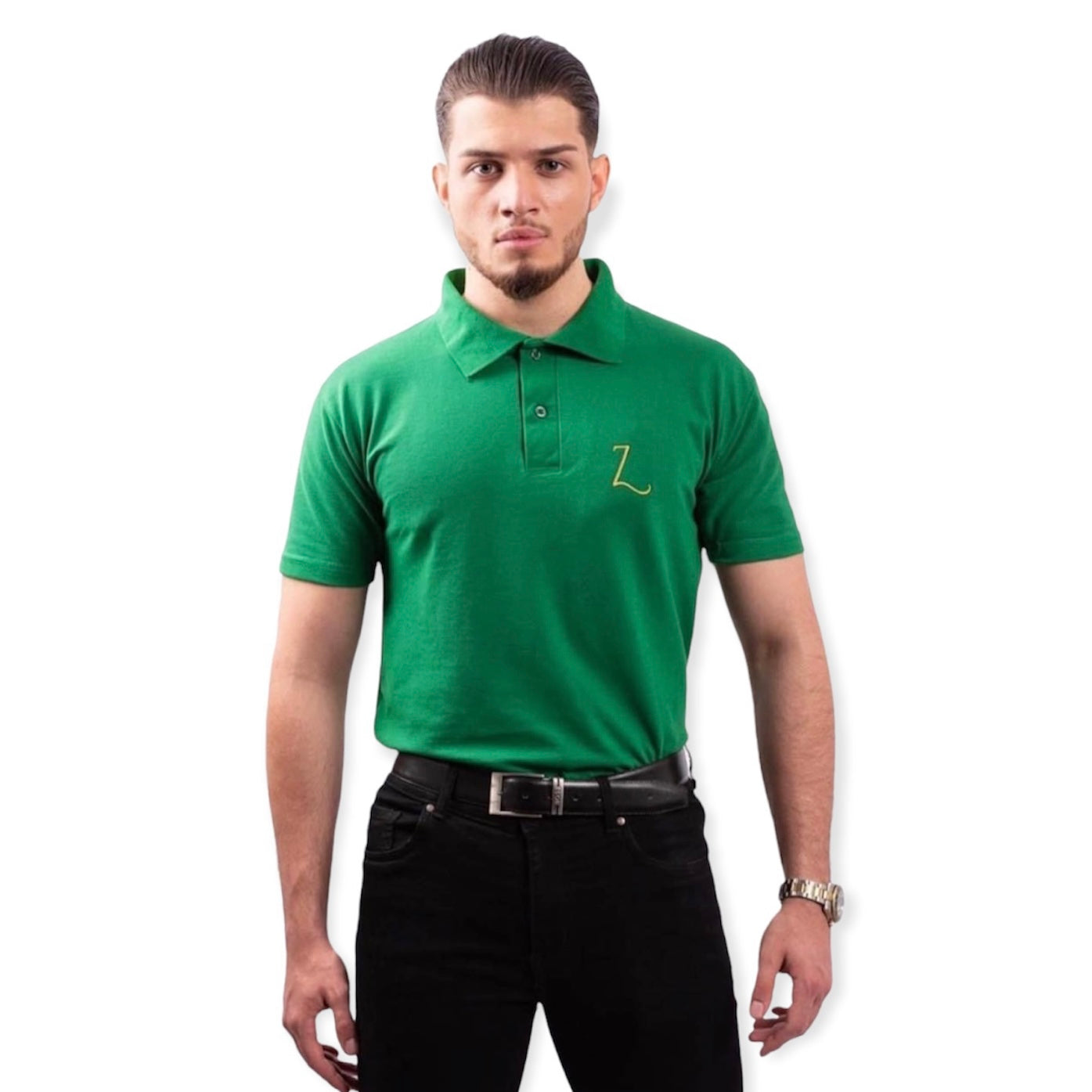 Polo vert en coton manches courtes